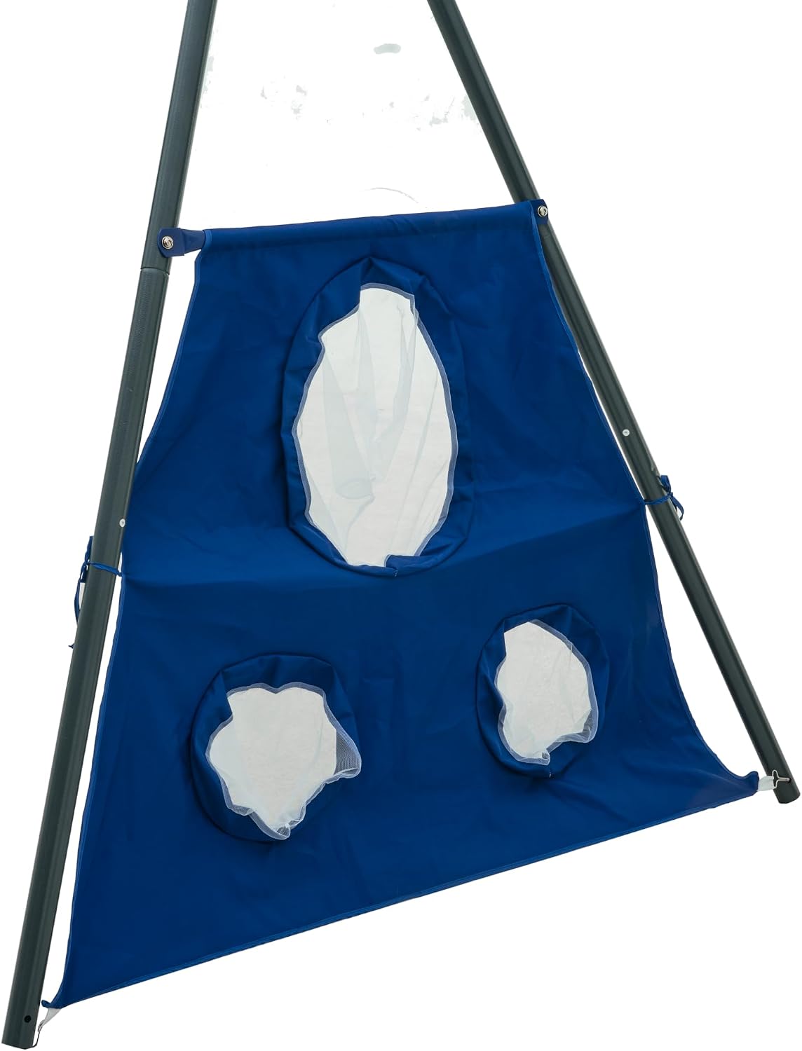 Metal 6 in 1 Swing Set for Kids, Basketball Hoop & Football net, Seesaw & 3.28ft Slide Durable Steel Frame – Outdoor Backyard Playset, Swing Sets for Backyard - Playground (Blue)