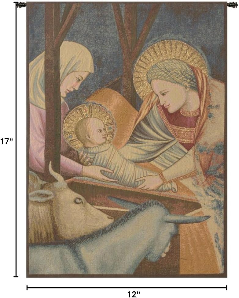Charlotte Home Furnishings Inc. Nativity Giotto Left Panel Italian Tapestry Wall Hanging 17X12 Inch Viscose Cotton & Polyester Blend Wall Art Perfect for Home Decor & Wall Decor By Giotto di Bondone
