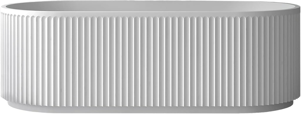 Ruvati 59-inch Fluted Freestanding Soaking Bathtub epiStone Solid Surface Modern Matte White - RVB6799WH