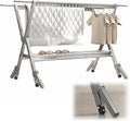 X-Shaped Drying Rack Collapsible, Free-Standing Airer, Clothes Drying Rack, Metal Laundry Rack, Foldable Laundry Rack for Air Drying Clothing, Garment Rack - Rolling Clothes H,Silver