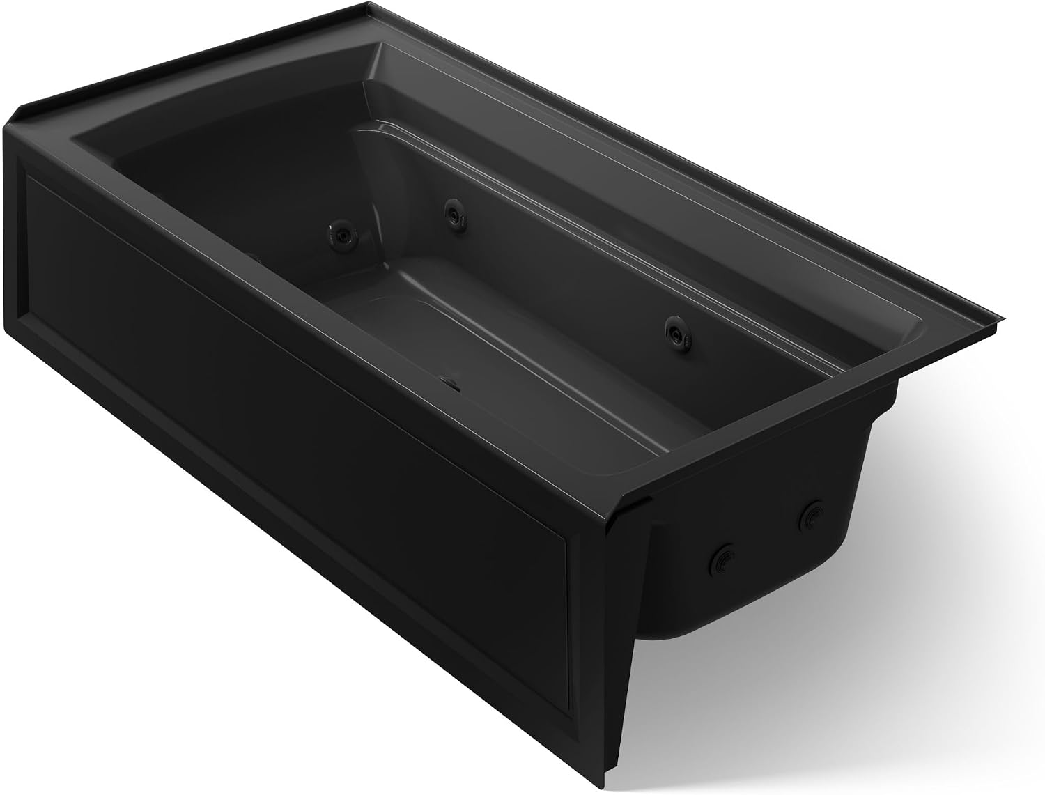 Kohler K-1124-HR-7 Archer 6Ft Whirlpool with Comfort Depth Design, Integral Apron, Right-Hand Drain and Heat, Black Black