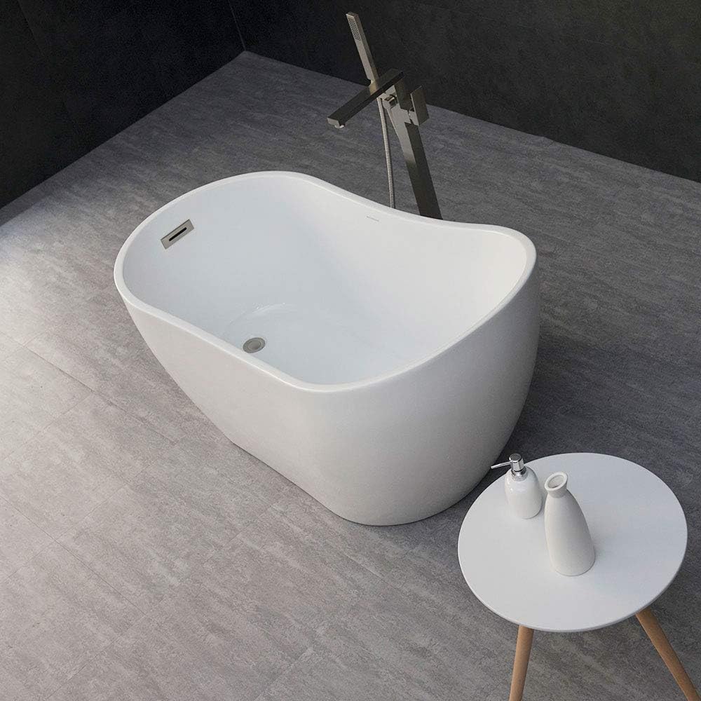 Woodbridge 54' Acrylic Freestanding Bathtub Contemporary Soaking Tub Overflow and Drain BTA1507B,with Brushed Nickel Faucet F0001BN, BTA1507-B+F0001