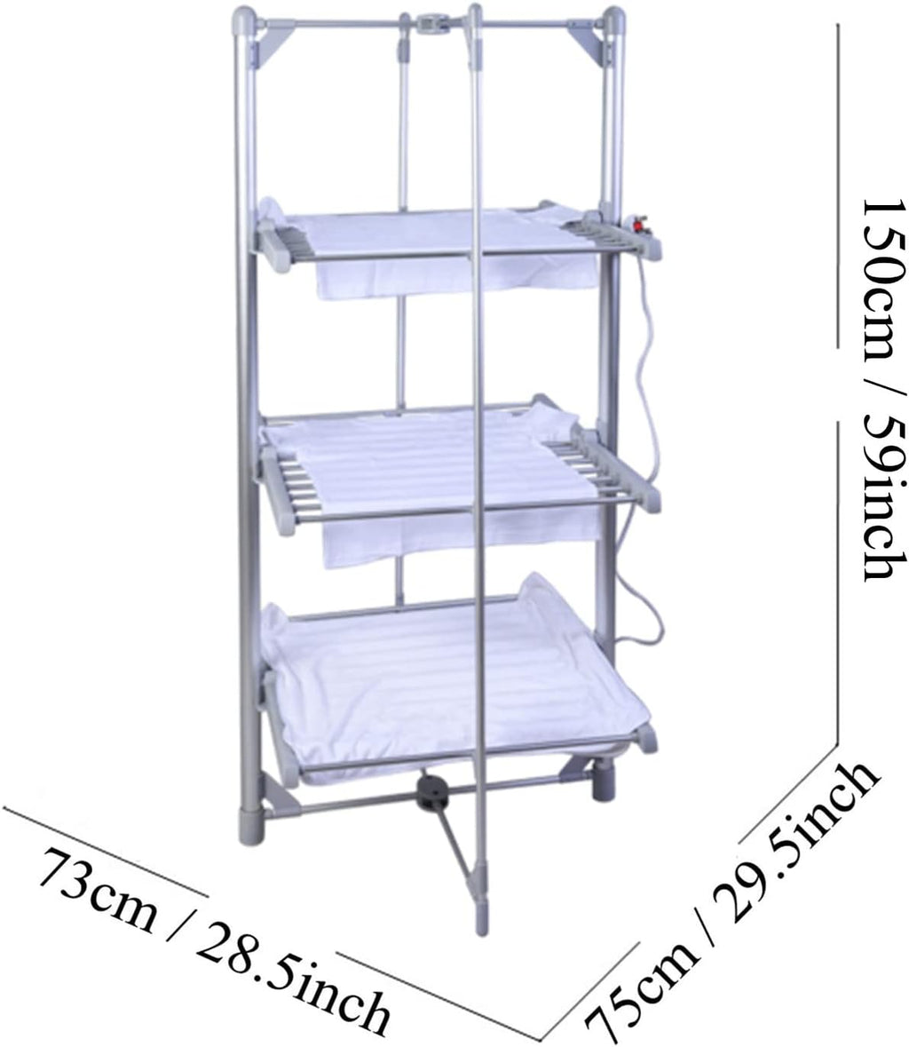 Drying RacksElectric Heating Clothes Drying Rack, 3-Tier Oversize Collapsible Electric Heated Towel Rail, Free-Standing Stainless Steel Laundry Garment Dryer Stand for Towels, Clothes, Shoes