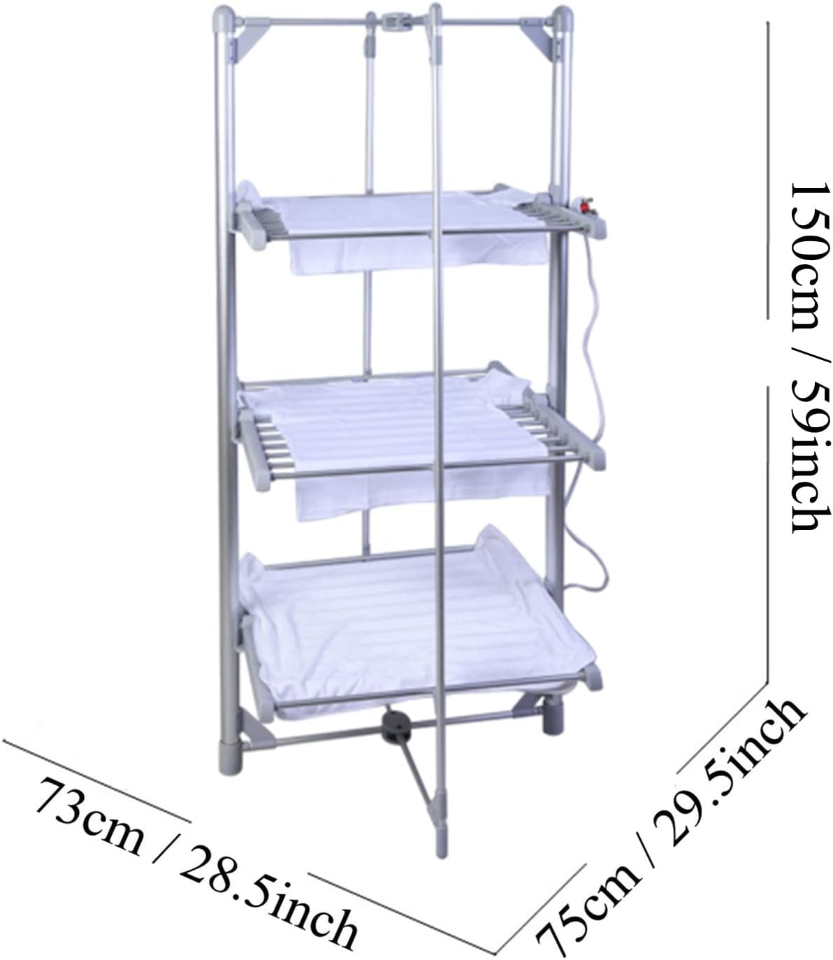 Drying RacksElectric Heating Clothes Drying Rack, 3-Tier Oversize Collapsible Electric Heated Towel Rail, Free-Standing Stainless Steel Laundry Garment Dryer Stand for Towels, Clothes, Shoes