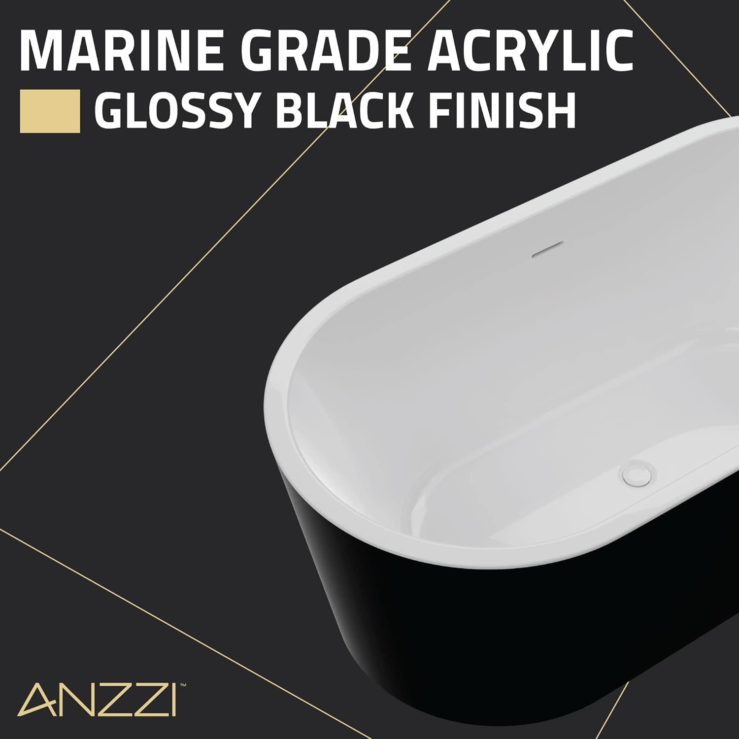 ANZZI Chand 59 in. Acrylic Flatbottom Freestanding Bathtub in Black/White, FT-AZ098-59BK
