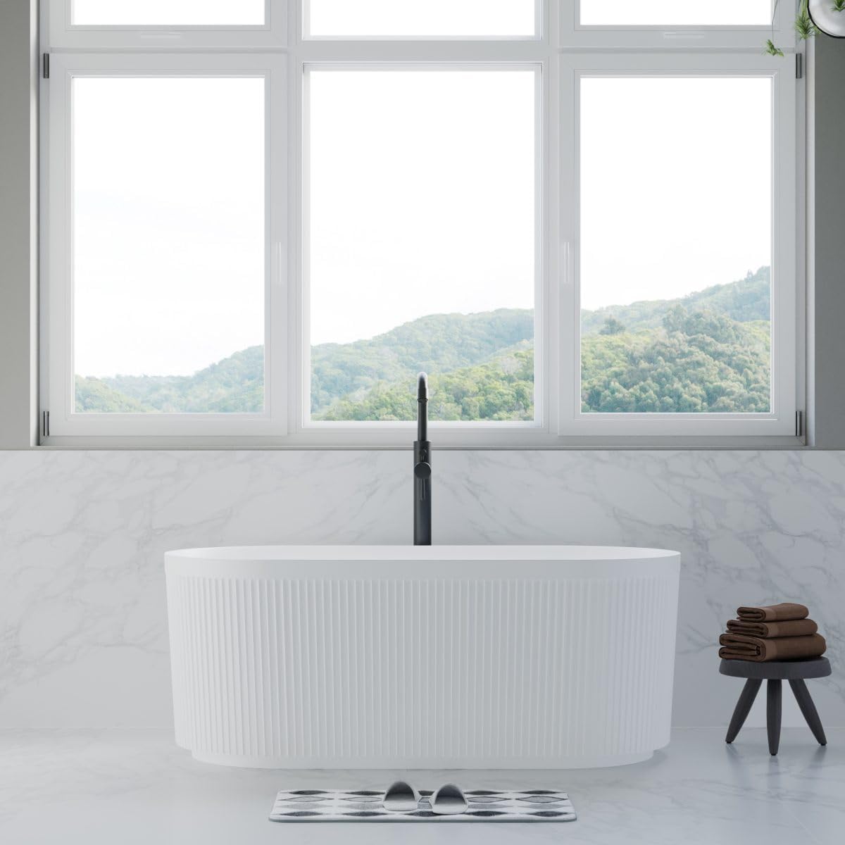 Dowell 59' x 30' Freestanding Bathtub, Acrylic Soaking Tubs, Fluted Design Oval Shape Bathtub W,Matte White-081 5930 01