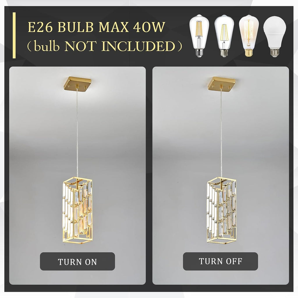 CATINER Gold Crystal Pendant Light 3 Pack, Mini Hanging Pendant Lighting Fixture with Adjustable Cord, Modern Gold Kitchen Island Pendant Lights for Dining Room, Bedroom, Hallway, E26 Base
