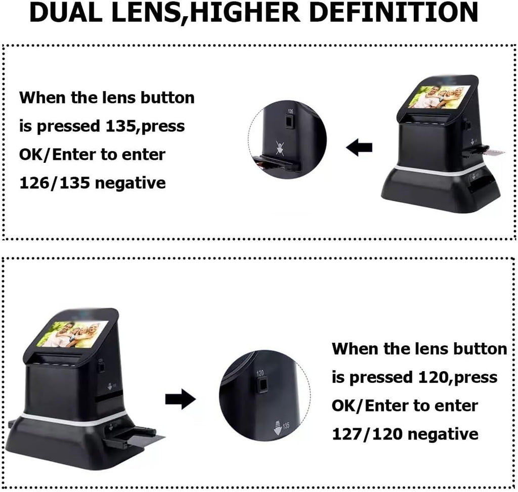Digital Film Scanner for 135 126 127 Negatives Slides High Res Photo Converter with 1080P LCD 5 Sizes 120 Film Support Edit Preview Features