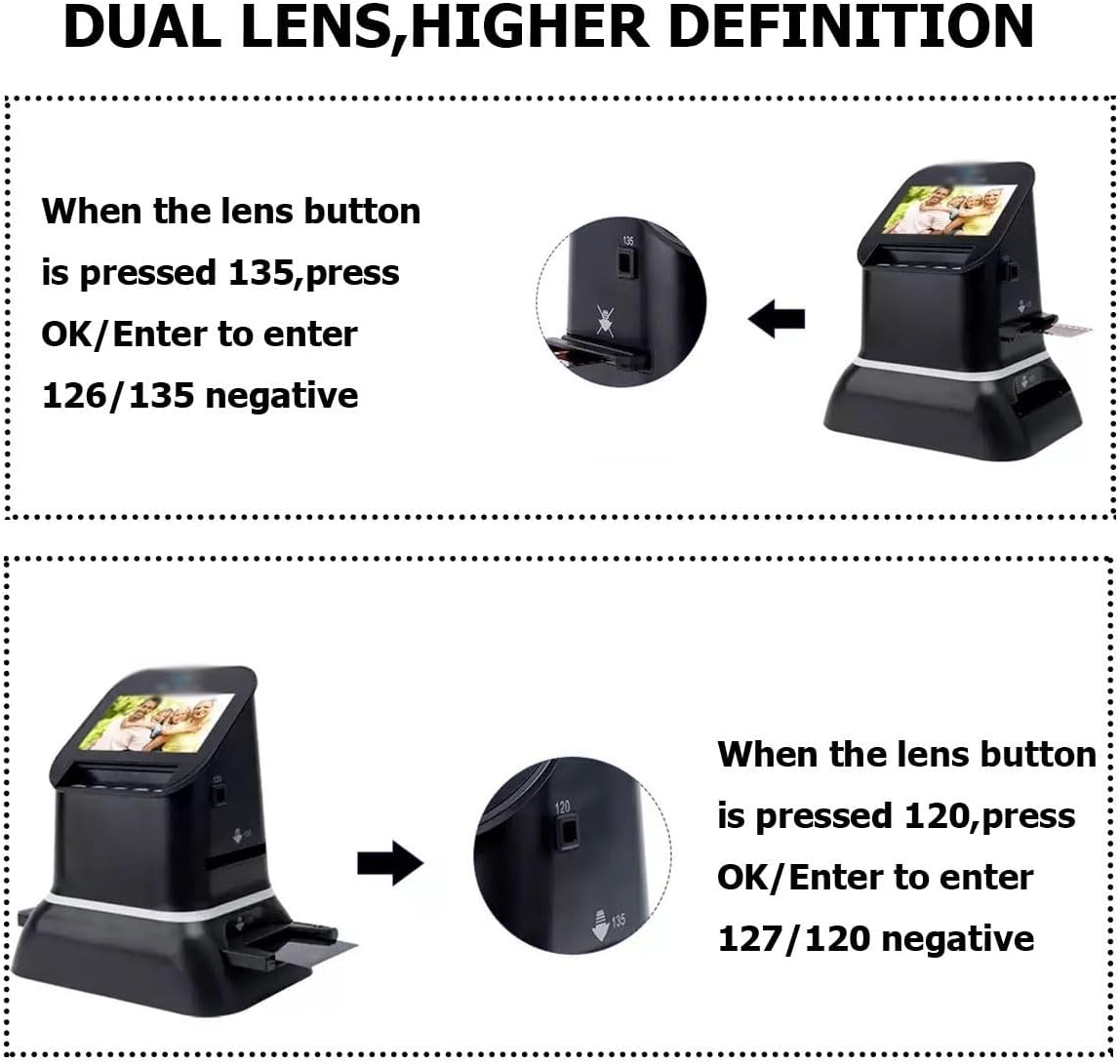 Digital Film Scanner Supports 5 Sizes of 120 Film for 35mm 135 127 126 Negatives Slides High Res Converter with LCD Screen Instant Preview Edit