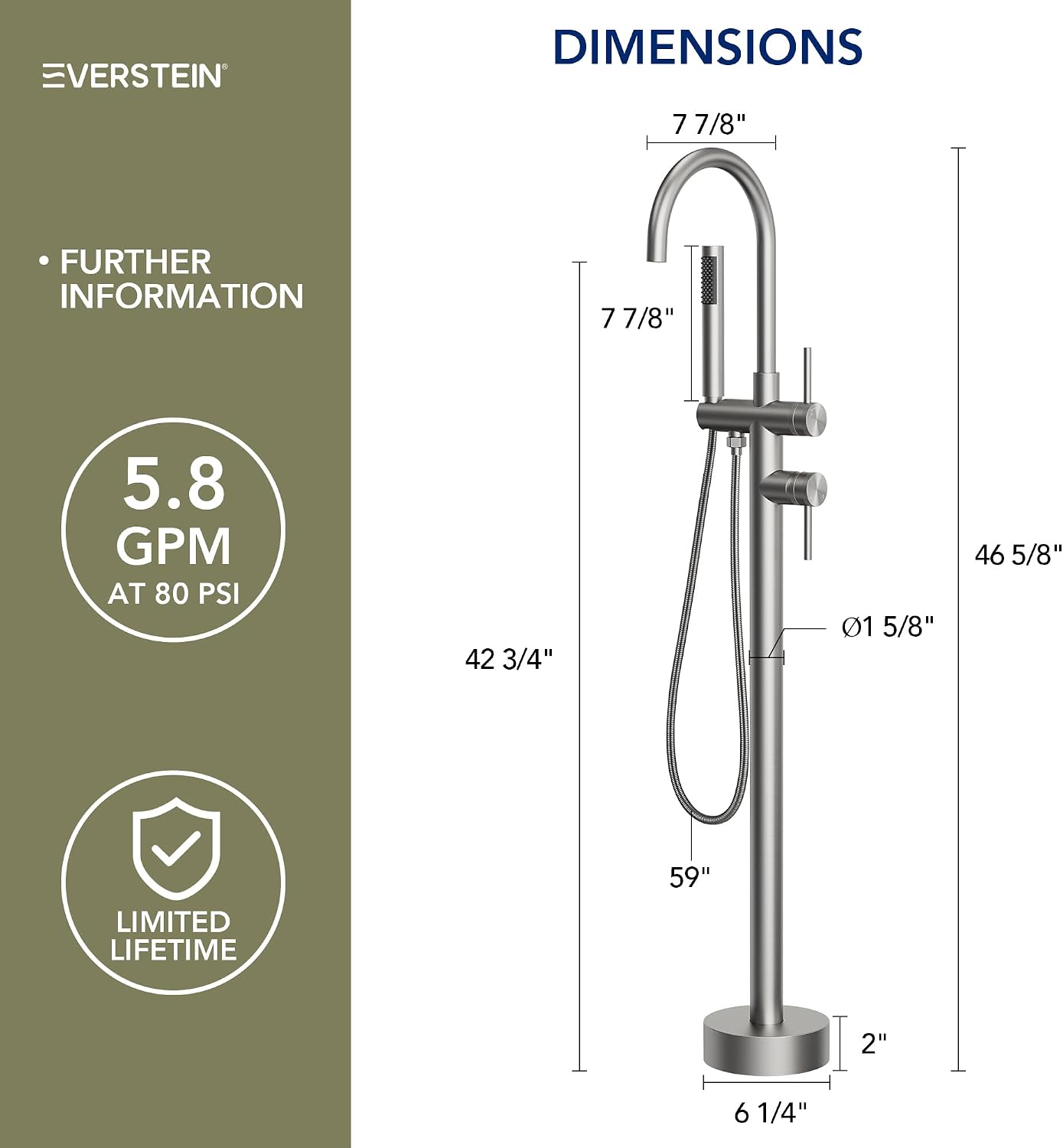 Freestanding Bathtub Faucet with Hand Held Shower, Floor Mount Tub Filler, Dual Handle Brass Bath Tub Faucet, Valve Included，Brushed Nickel