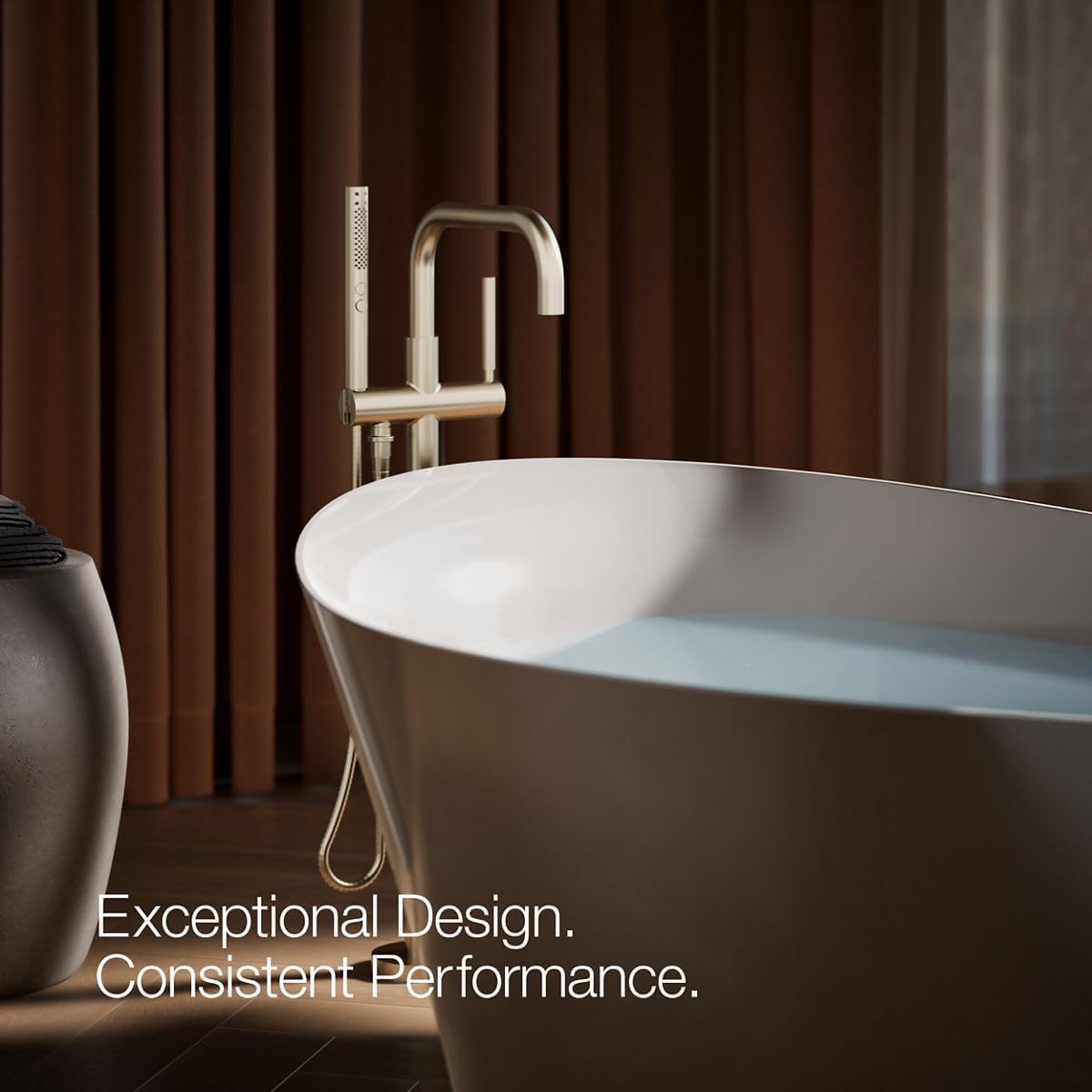 Kohler K-T97328-4-BV Purist Floor-mount bath filler trim with handshower, Vibrant Brushed Bronze