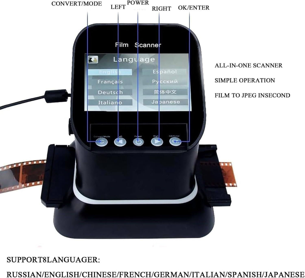 Film Scanner, High Resolution 120 LCD Screen, Converting Negatives and Slides 35 mm, 135, 126, 127 in JPEG Digital, Photo Converter