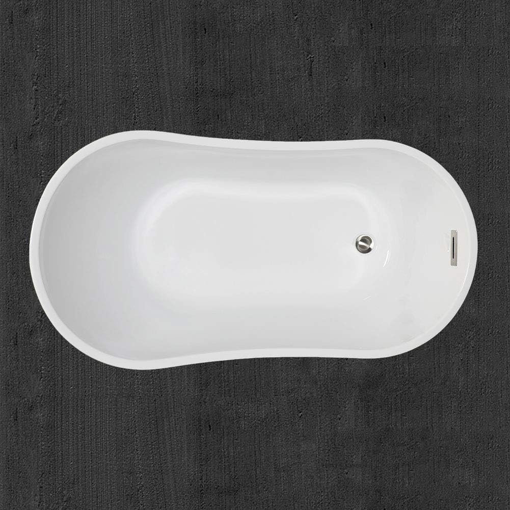 WOODBRIDGE BTA1507 BN 54' Acrylic Freestanding Bathtub Contemporary Soaking Tub Overflow and Drain BTA1507-B,with Brushed Nickel Faucet F0001, White (BTA1507 BN+F0001)