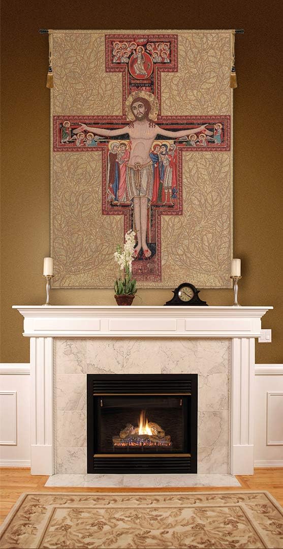 Charlotte Home Furnishings Inc. Crucifix Of St. Damian Italian Tapestry Wall Hanging 35 X 25 Inch Viscose Cotton And Polyester Blend Wall Art Perfect For Home Decor And Wall Decor