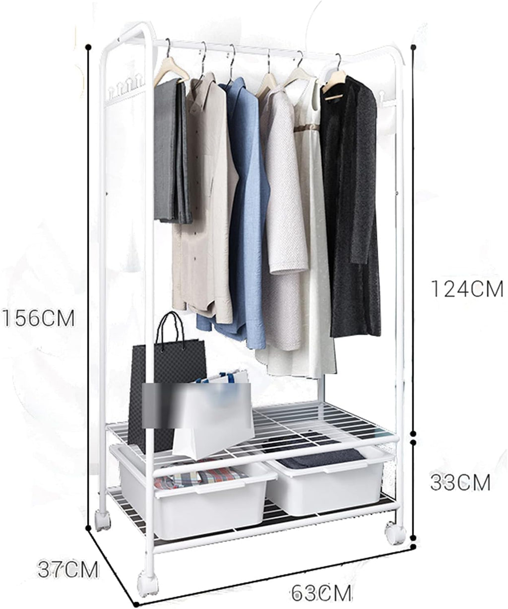 Mlaea Versatile Coat Hanger, Freestanding Garment Rack with Hooks, Drawers and Storage Shelf, Rolling Coat Rack with Wheels for Coats, Dresses, Snacks, Boxes, Shoes(Size:117 * 63CM,Color:A)