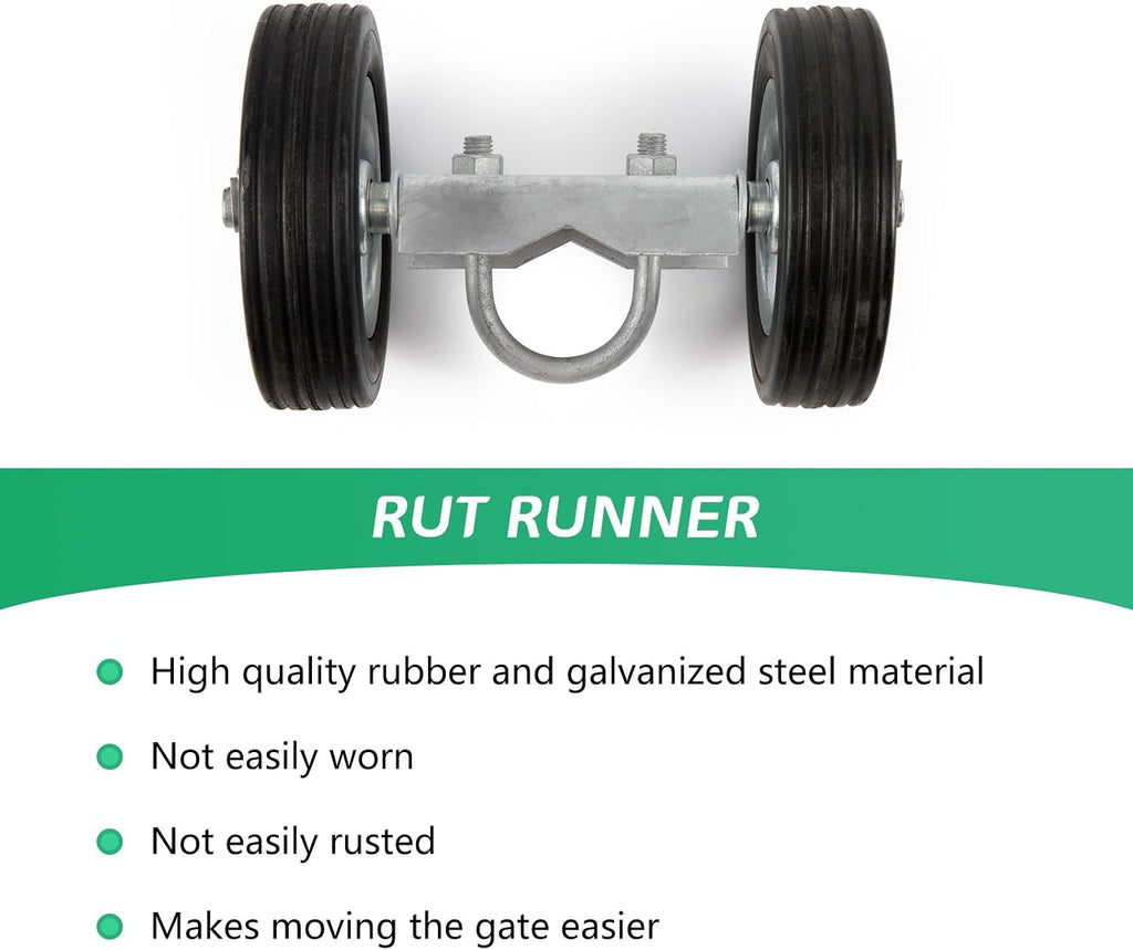 6' Sliding Gate Hardware Kit for Chain Link Fence, Heavy Duty Rolling Gate Kit with 2 Track Wheels, 6 Wall Mounted Brackets, 1 Rolo Latch, Galvanized Steel