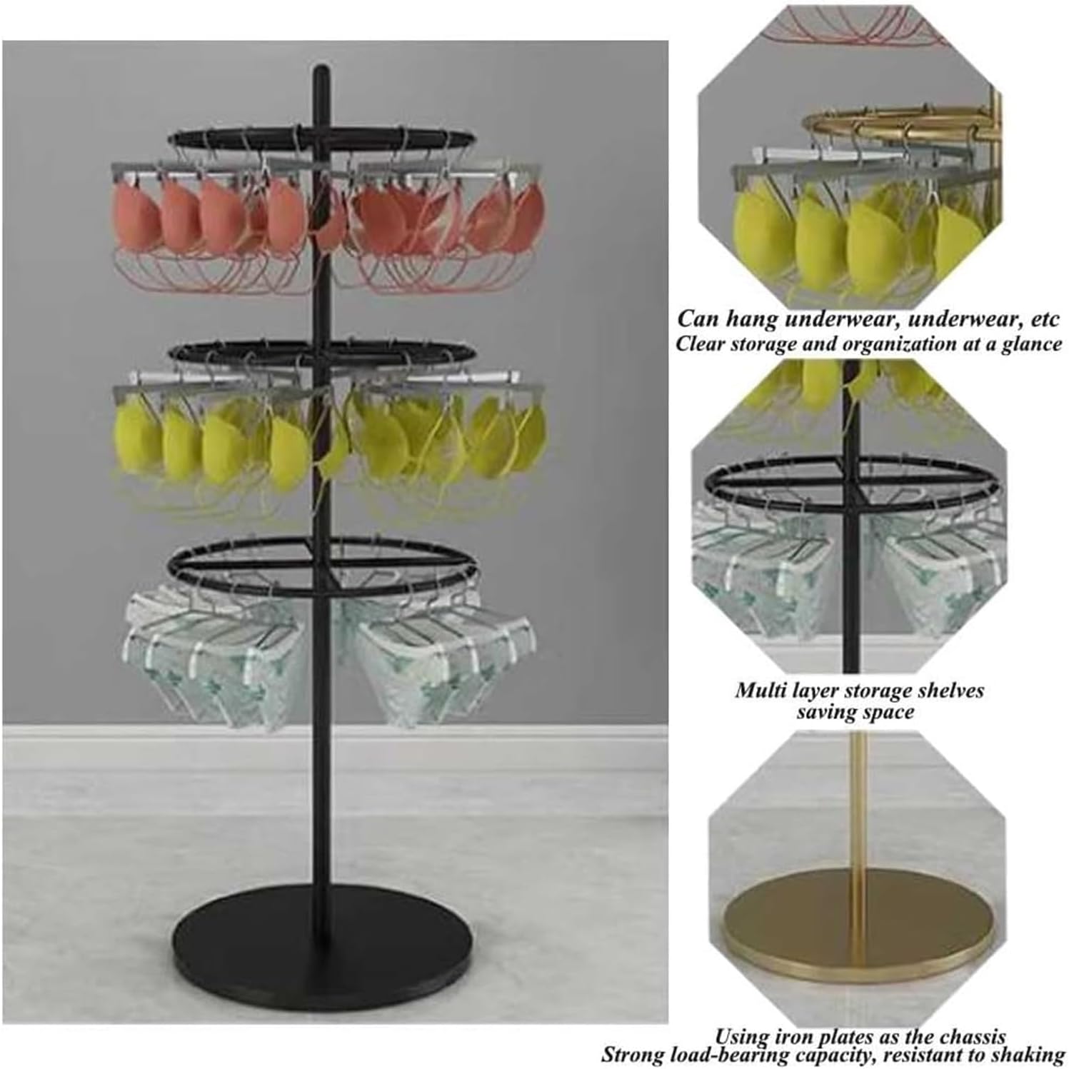 Clothes Rail Garment Rack Commercial Rotate Underwear Rack, Clothing Store Display Stand Lingerie Organizer Multifunction Towel Scarf Socks Shorts Storage Hanger For Boutiques, Retail, Clothing Busine
