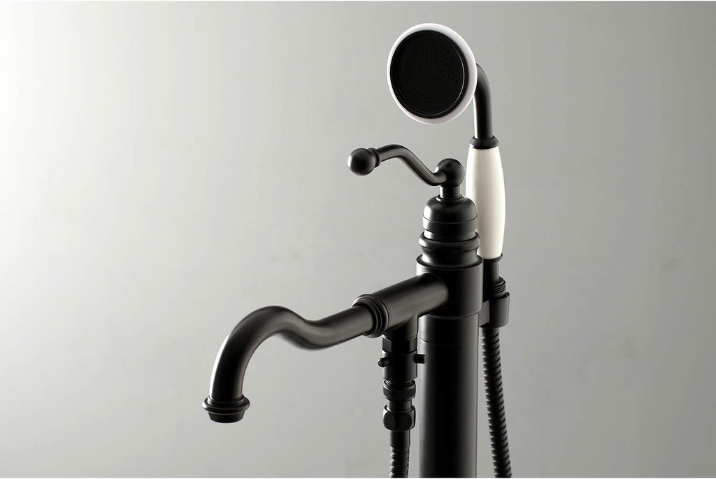 Kingston Brass KS7130ABL English Country Freestanding Tub Faucet with Hand Shower, Matte Black