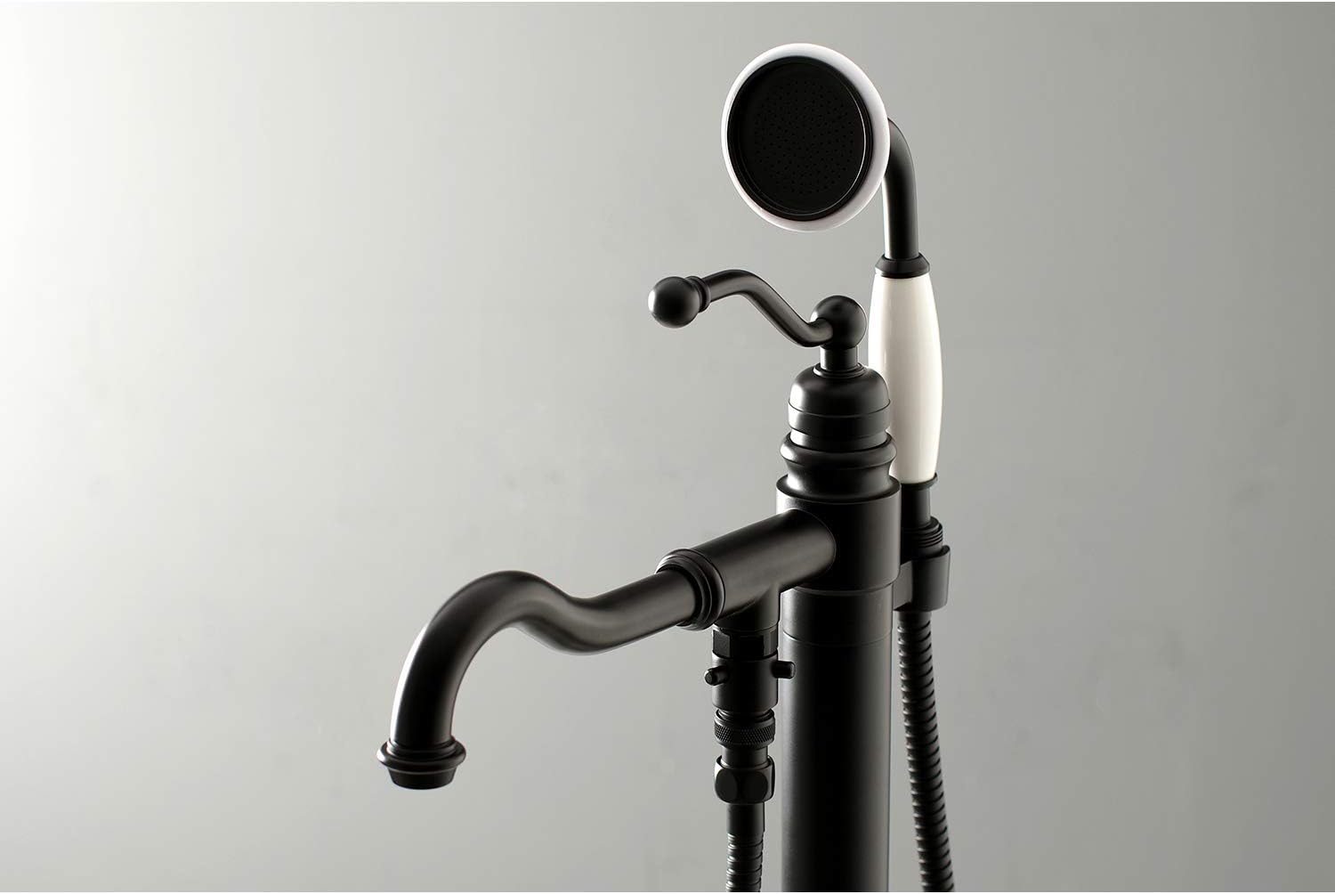 Kingston Brass KS7130ABL English Country Freestanding Tub Faucet with Hand Shower, Matte Black