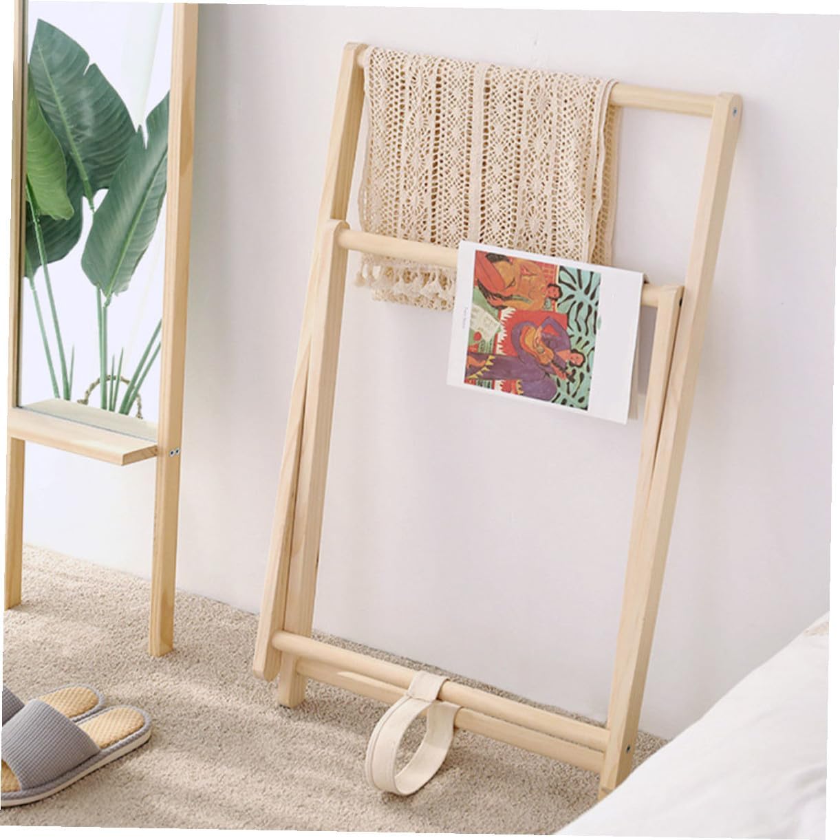 Happyyami Wooden Garment Rack Clothes Storage Stand with Shelves Practical Freestanding Coat Rack for Bedroom Entryway Organizer