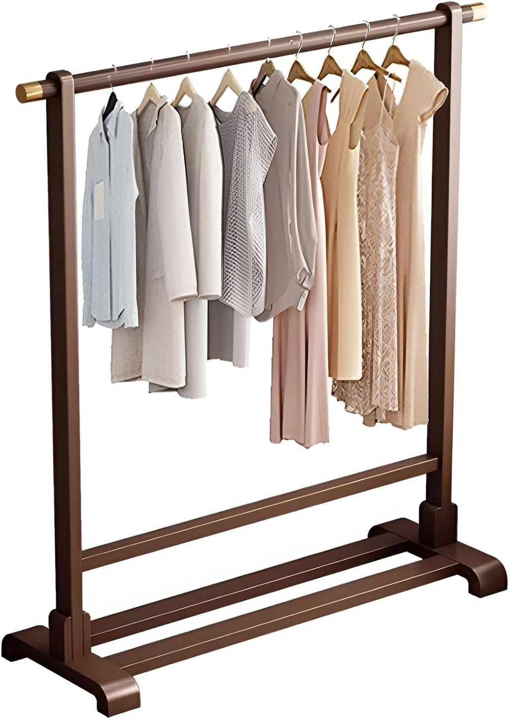 Freestanding Wood Clothing Garment Rack Single Rod with Storage Shelf for Hanging Clothes, Coats, Dresses(80 x 40 x 166 cm)