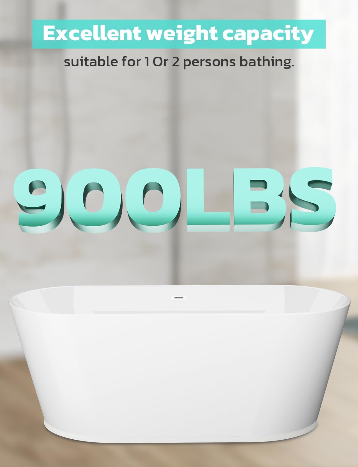Zevemomo 59Inch Acrylic Freestanding Bathtub, Modern Stand Alone Soaking Tub with Brushed Nickel Overflow and Drain