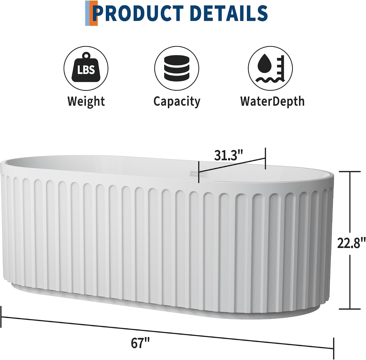 67'Acrylic Freestanding Bathtub, Modern Soaking Tub with Matte Drain and Overflow, Ergonomic Deep Design, Double-Walled Insulation, CUPC Certified, Easy Clean, Slip-Resistant