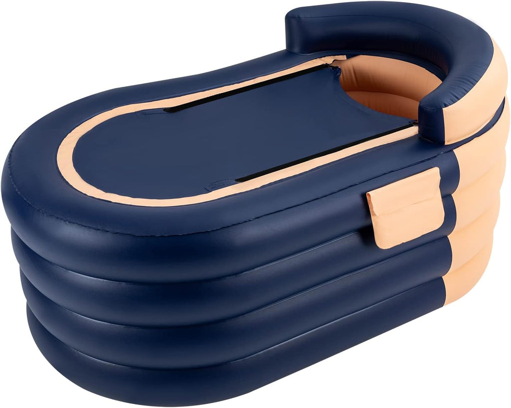 DYNAMI Inflatable Bathtub,Portable Bathtub with Wireless Electric Air Pump, Foldable Freestanding Mobile Adult Bathtub,for Shower Stall Hot Bath and Ice Bath,33 * 55 * 29in (Orange&Blue)