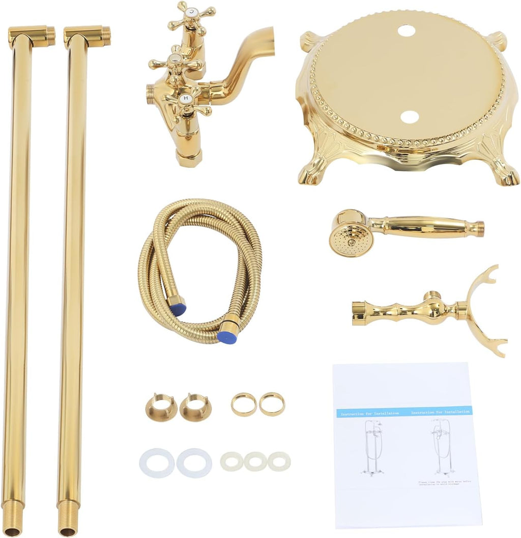 Freestanding Bathtub Faucet, Tub Filler with Handheld Shower, Brushed Nickel, Floor Mount Bathtub Faucet (Gold)