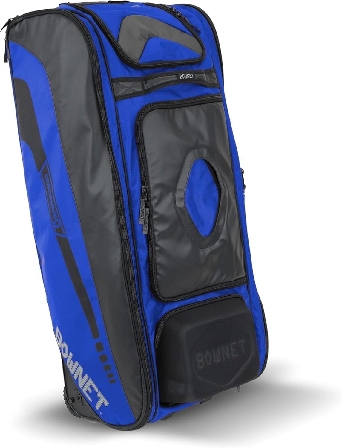 Bownet Commander Rolling Catcher's Gear Bag with Wheels – Baseball & Softball Equipment Bag for Travel Ball, Youth & Adult, 14 Pockets, Molded Helmet Case, Airline Approved