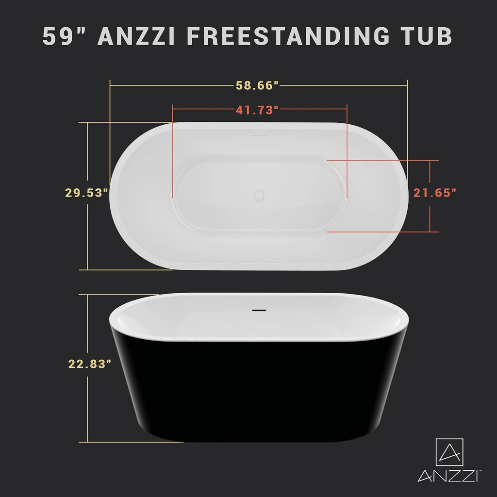 ANZZI Chand 59 in. Acrylic Flatbottom Freestanding Bathtub in Black/White, FT-AZ098-59BK