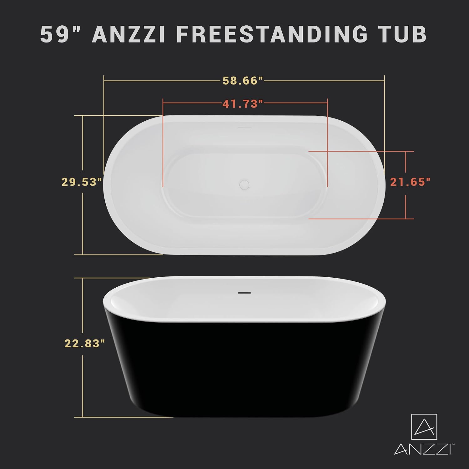 ANZZI Chand 59 in. Acrylic Flatbottom Freestanding Bathtub in Black/White, FT-AZ098-59BK