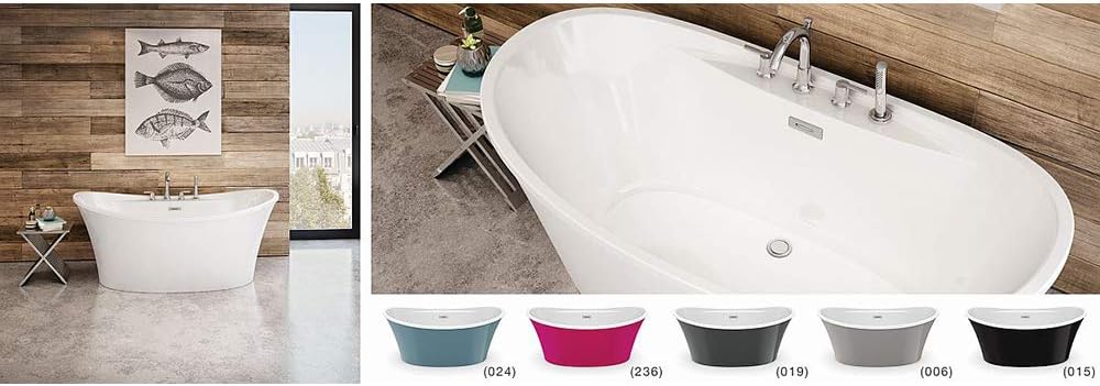 MAAX 106267-000-001 Ariosa Oval Acrylic Freestanding Soaking Bathtub with Center Drain, 29.75-in L x 39.5-in W x 28-in H, White