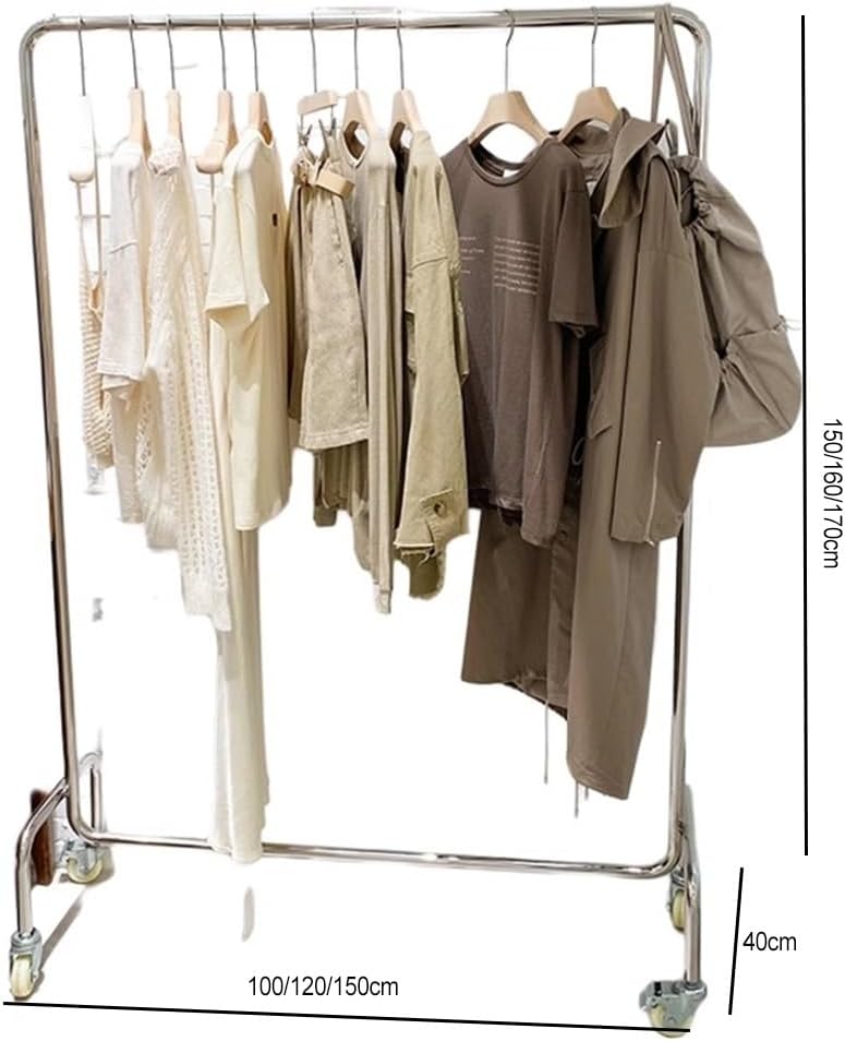for Hanging Clothes Heavy Duty Clothes Rack, Garment Rack, Stainless Steel Clothes Rail with Locking Wheels, Freestanding Coat Rack for Bedrooms and Boutiques(100x40x150cm)
