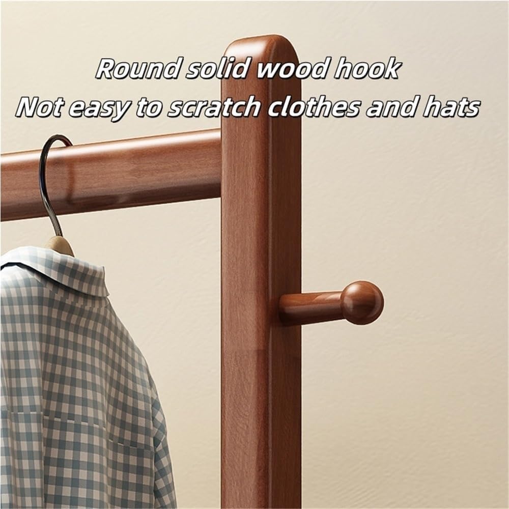 Wood Garment Rack Freestanding Clothes Rack with Shelves & Drawer Floor-Standing Clothing Storage Coat Rack Organizer Solid Construction(Brown,80cm)