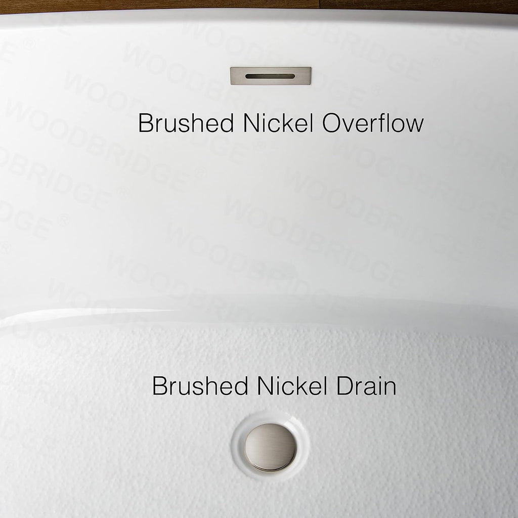 Woodbridge 59' Acrylic Freestanding Bathtub Contemporary Soaking Tub with Brushed Nickel Overflow and Drain BTA1530,With Brushed Nickel-Faucet F0001BN (BTA1530+ F-0001)