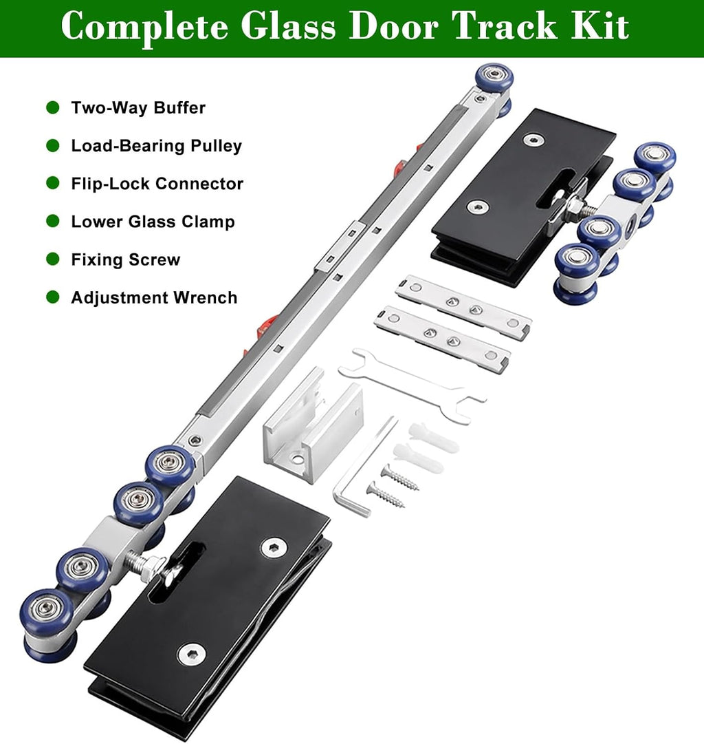 Frameless Sliding Glass Track Barn Shower Door Hardware Kit, Soft Close Sliding Glass Shower Door Top Track, Fit Glass Thickness 3/8' - 1/2'(Black,147cm(58in))