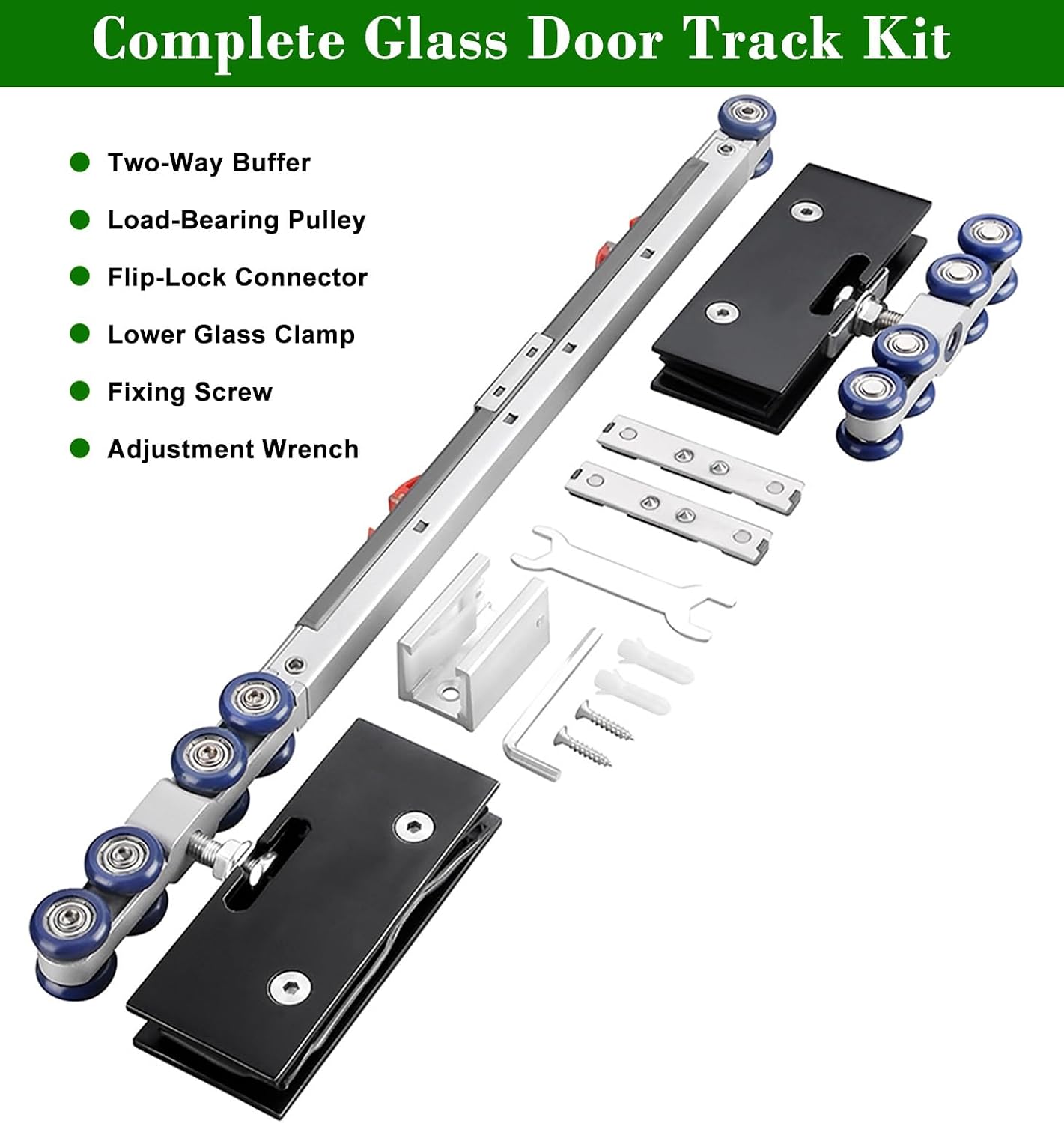 Frameless Sliding Glass Track Barn Shower Door Hardware Kit, Soft Close Sliding Glass Shower Door Top Track, Fit Glass Thickness 3/8' - 1/2'(Black,140cm(55in))