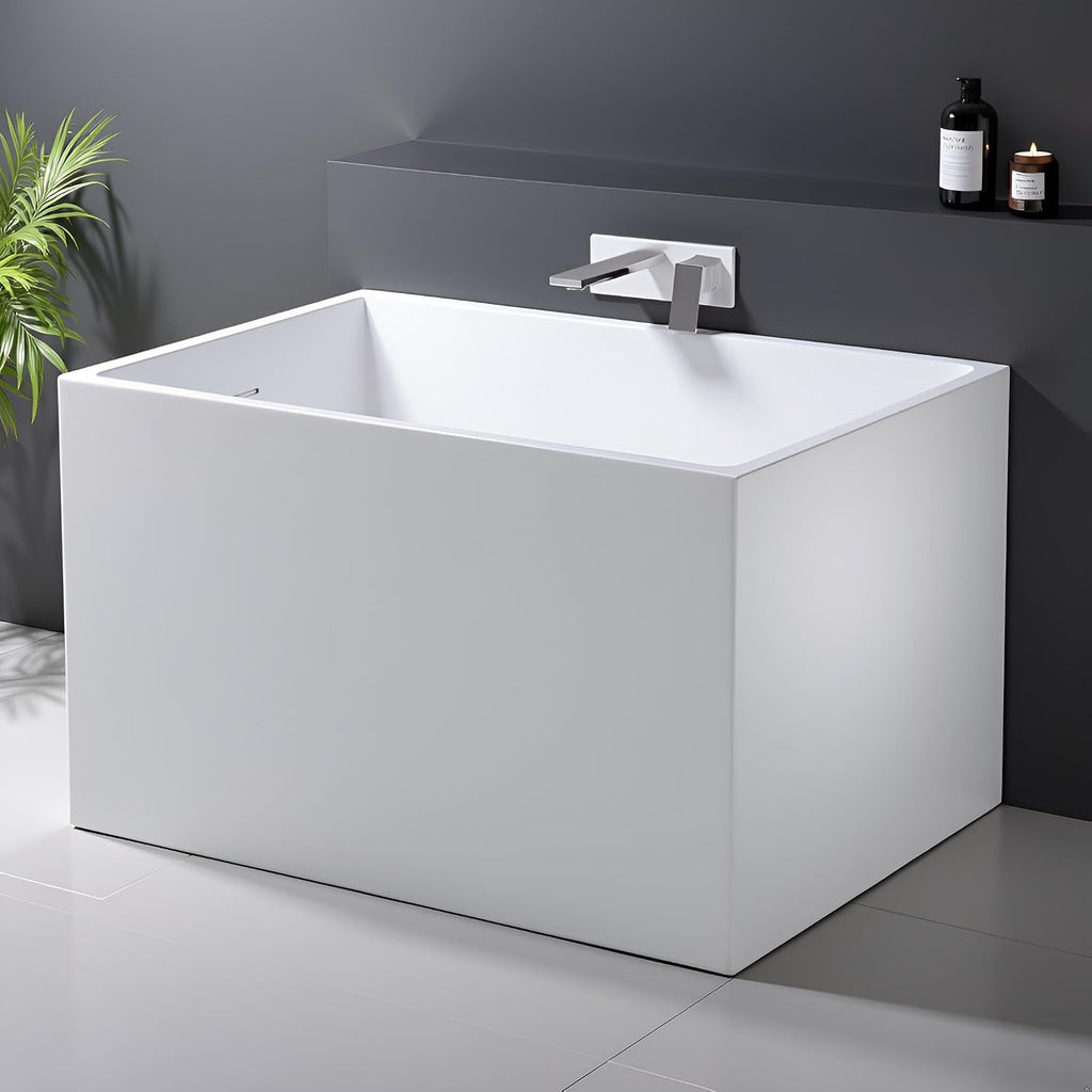 35' Acrylic Freestanding Bathtubs, Stand Alone Tub, Japanese Soaking Tub for Bathroom, Integrated Overflow and Drain, cUPC Certified, Gloss White