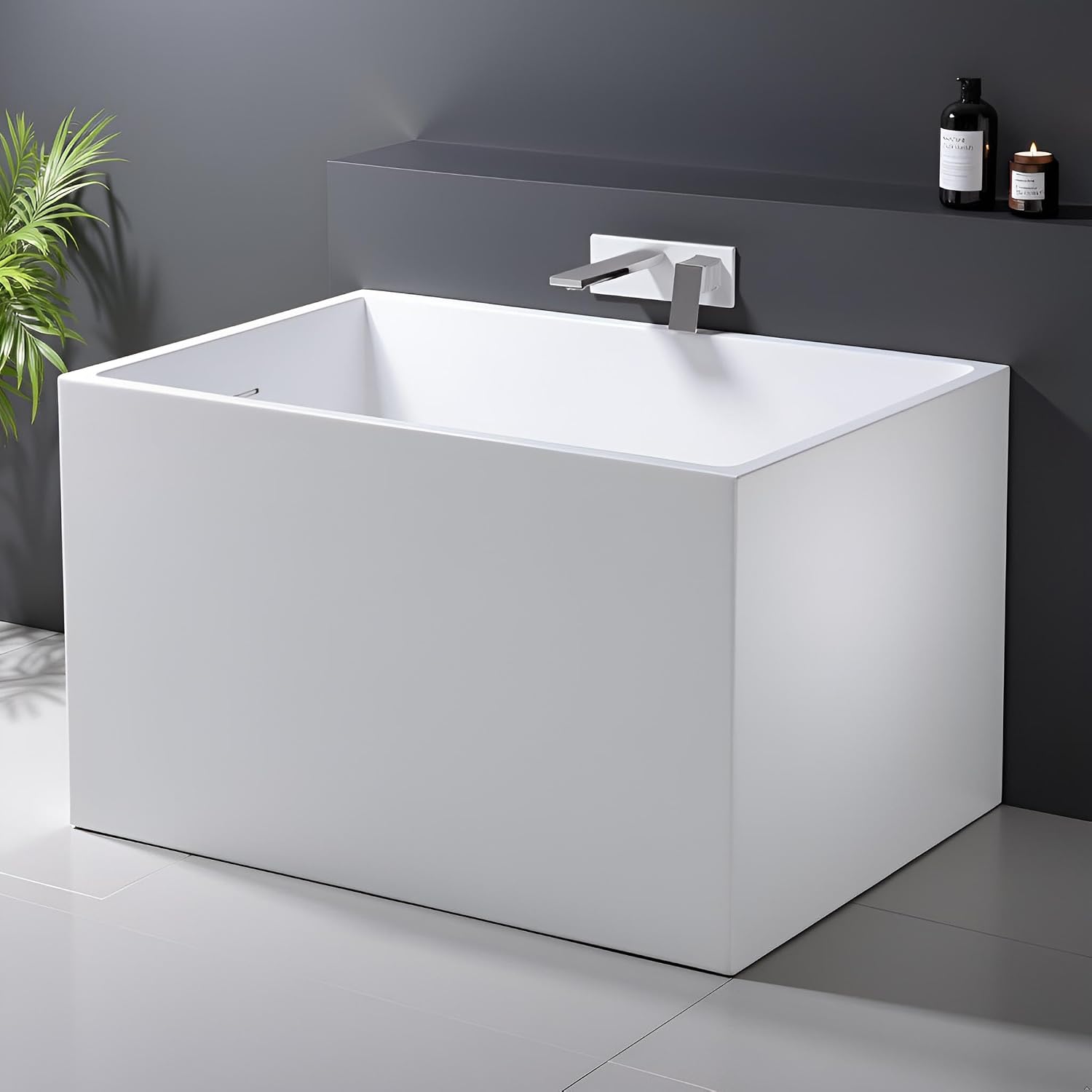 35' Acrylic Freestanding Bathtubs, Stand Alone Tub, Japanese Soaking Tub for Bathroom, Integrated Overflow and Drain, cUPC Certified, Gloss White