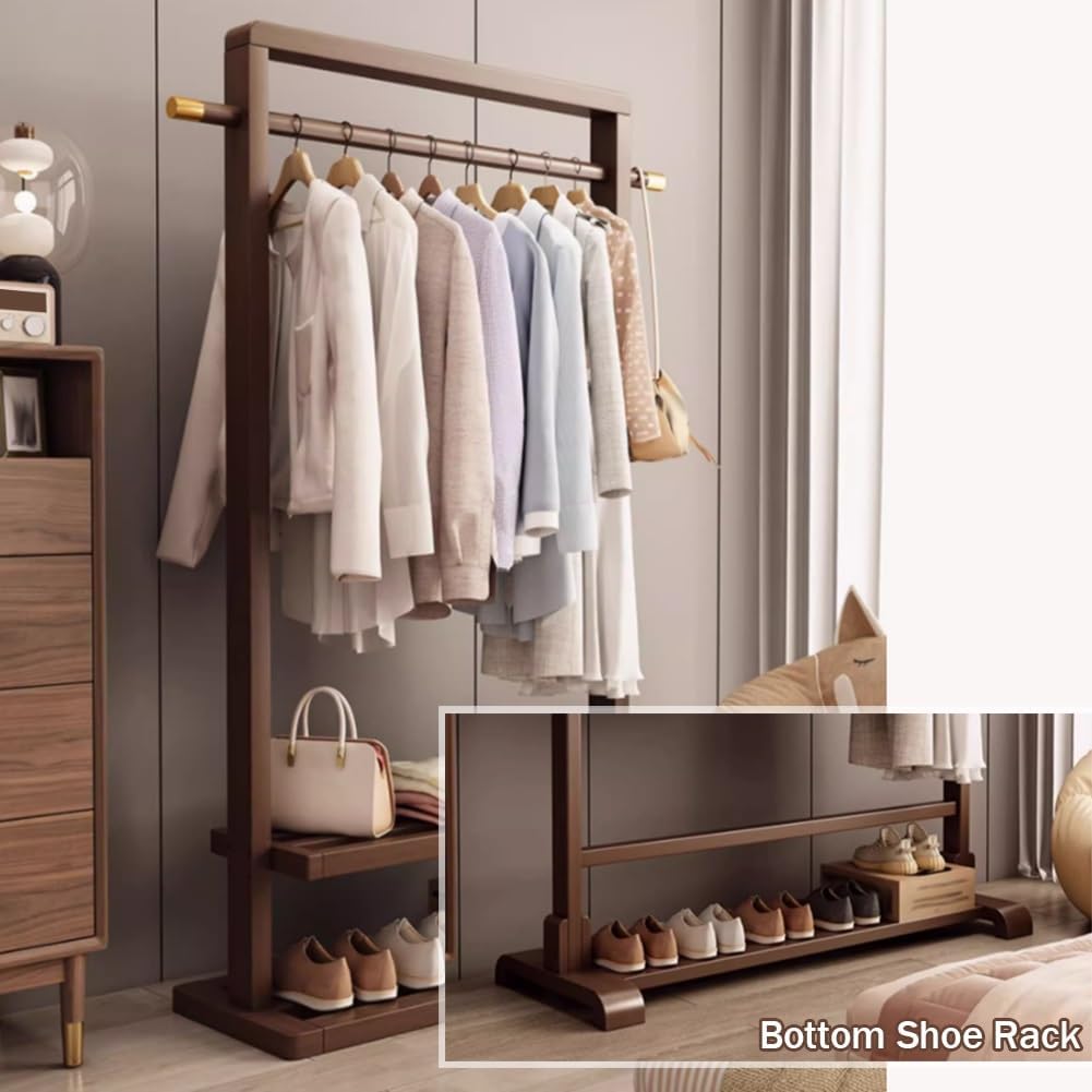 Freestanding Wood Clothing Garment Rack Single Rod with Storage Shelf for Hanging Clothes, Coats, Dresses(80 x 40 x 166 cm)