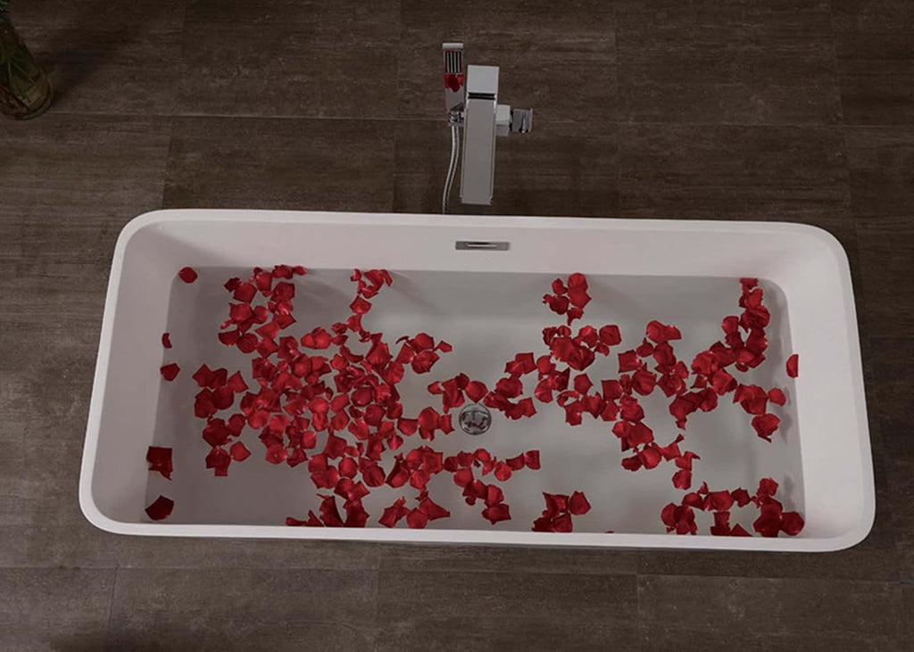 Dowell 60' Luxury Modern Stone Resin Freestanding Bathtub | Matte White Square Shape Solid Surface Soaking Tub with Integrated Slotted Overflow 076 59