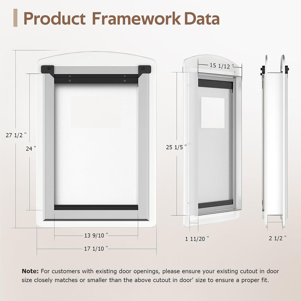 [MAVRICTECH] Extea Large Dog Door for Door, Dog Door for Interior & Exterior Door with Steel Frame and Telescoping Tunnel, Magnetic Two Flaps Design and Two Sliding Lock Panels, Up to 220LBS, White.