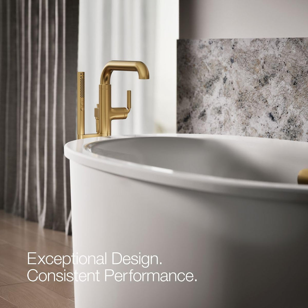 Kohler T27424-4-2MB Tone™ Floor-Mount Bath Filler Trim with handshower, Vibrant Brushed Moderne Brass
