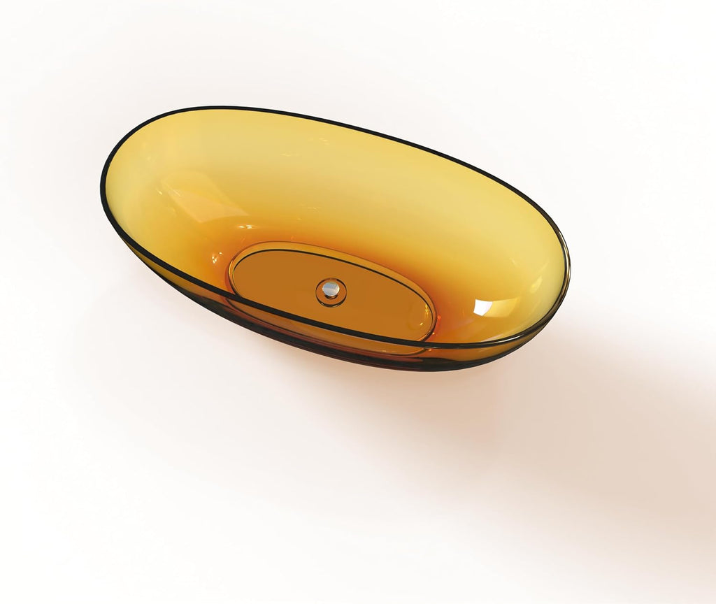 Solid Surface Freestanding Bathtub 61', Modern Oval Shape Soaking Tub, Stone Resin Stand Alone Bathtub with Drain & Integrated Slotted Overflow Transparent Orange AMFS303-1550-Orange