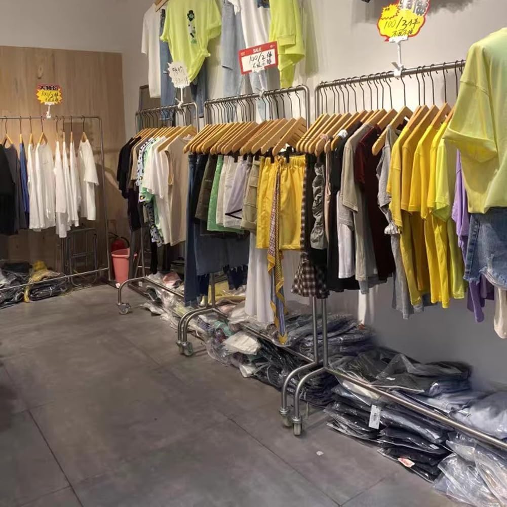 for Hanging Clothes Heavy Duty Clothes Rack, Garment Rack, Stainless Steel Clothes Rail with Locking Wheels, Freestanding Coat Rack for Bedrooms and Boutiques(100x40x150cm)