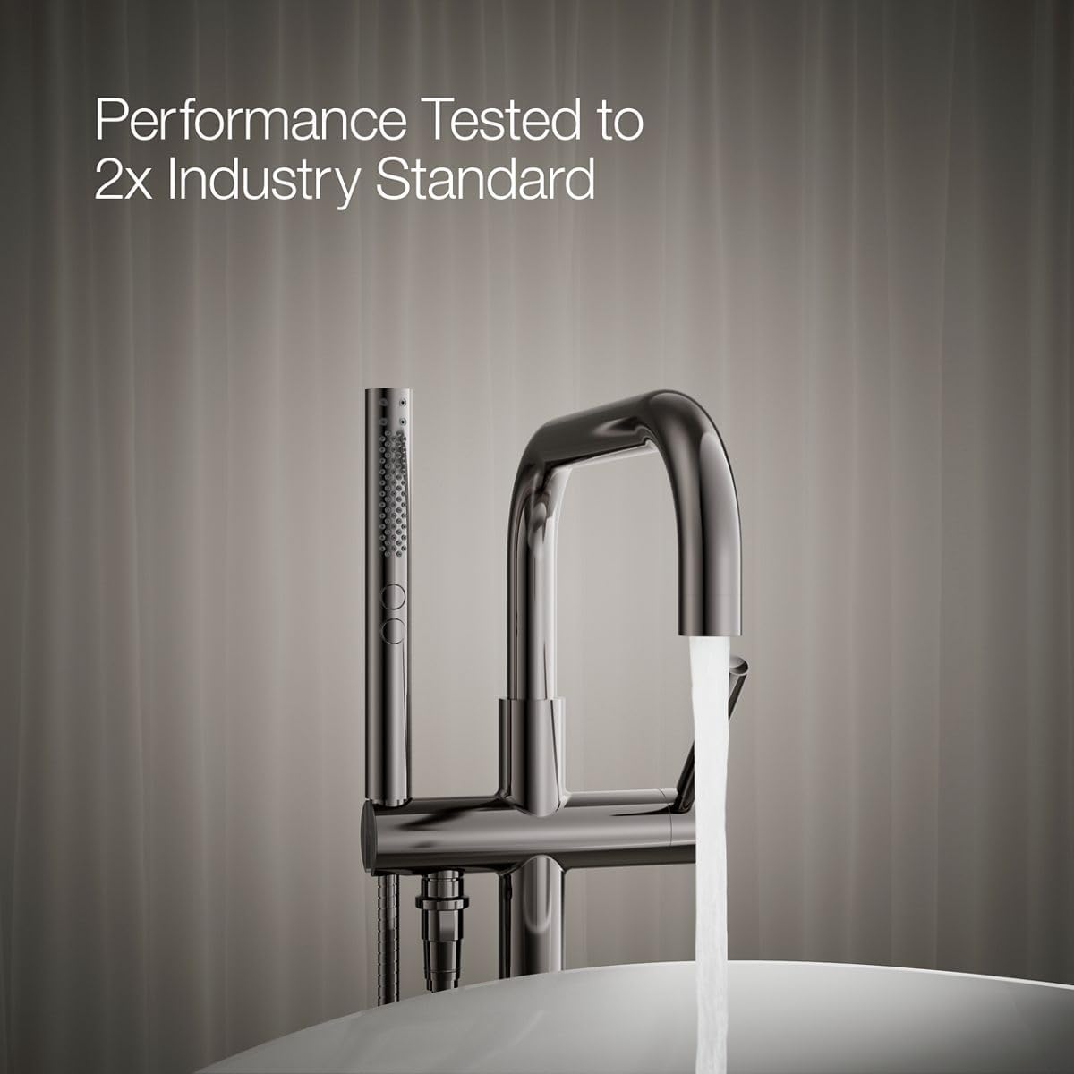 Kohler K-T97328-4-TT Purist Floor-mount bath filler trim with handshower, Vibrant Titanium