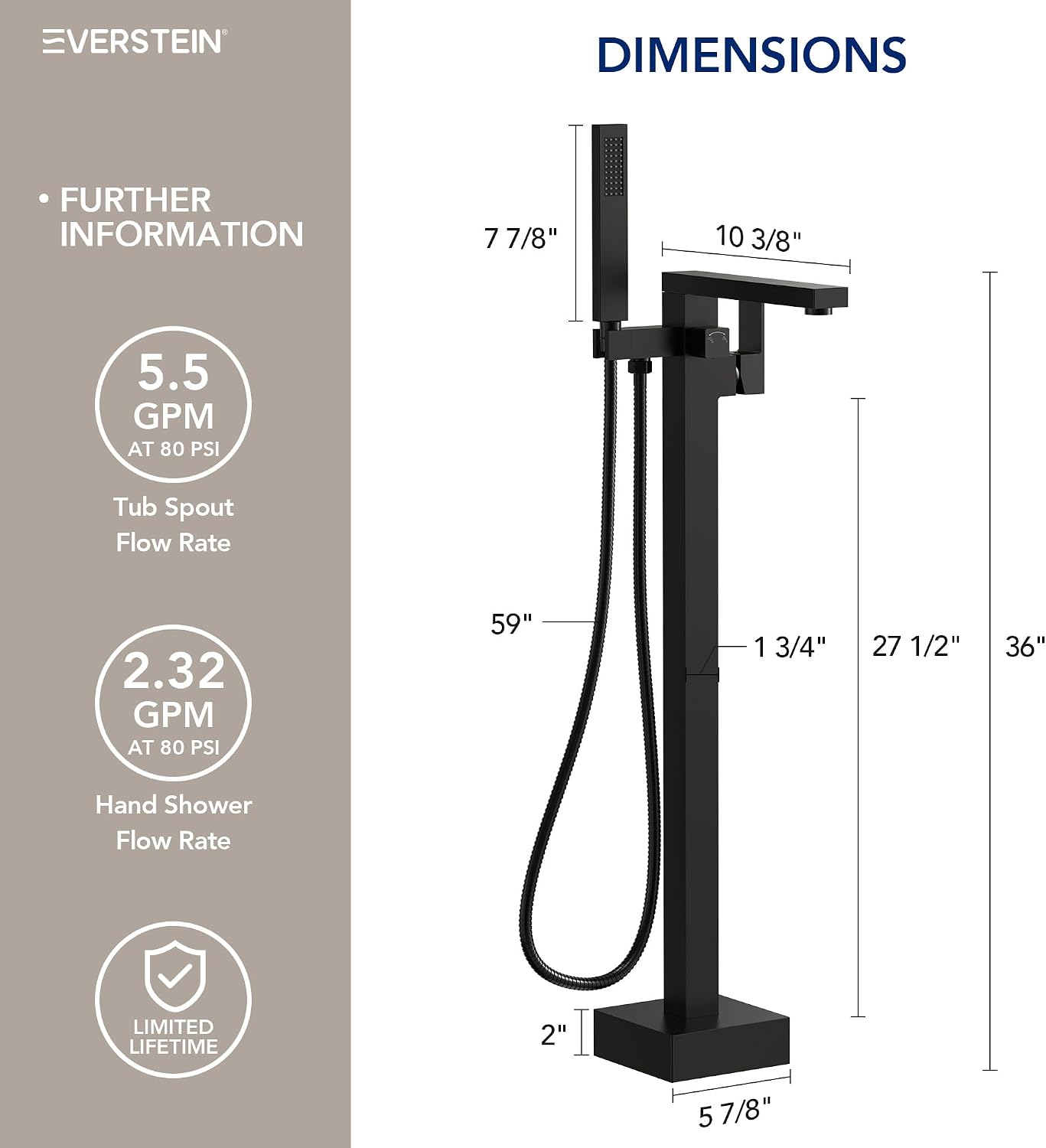 Freestanding Bathtub Faucet with Hand Held Shower, Floor Mount Tub Filler, Brass Bath Tub Faucet, Valve Included，Matte Black