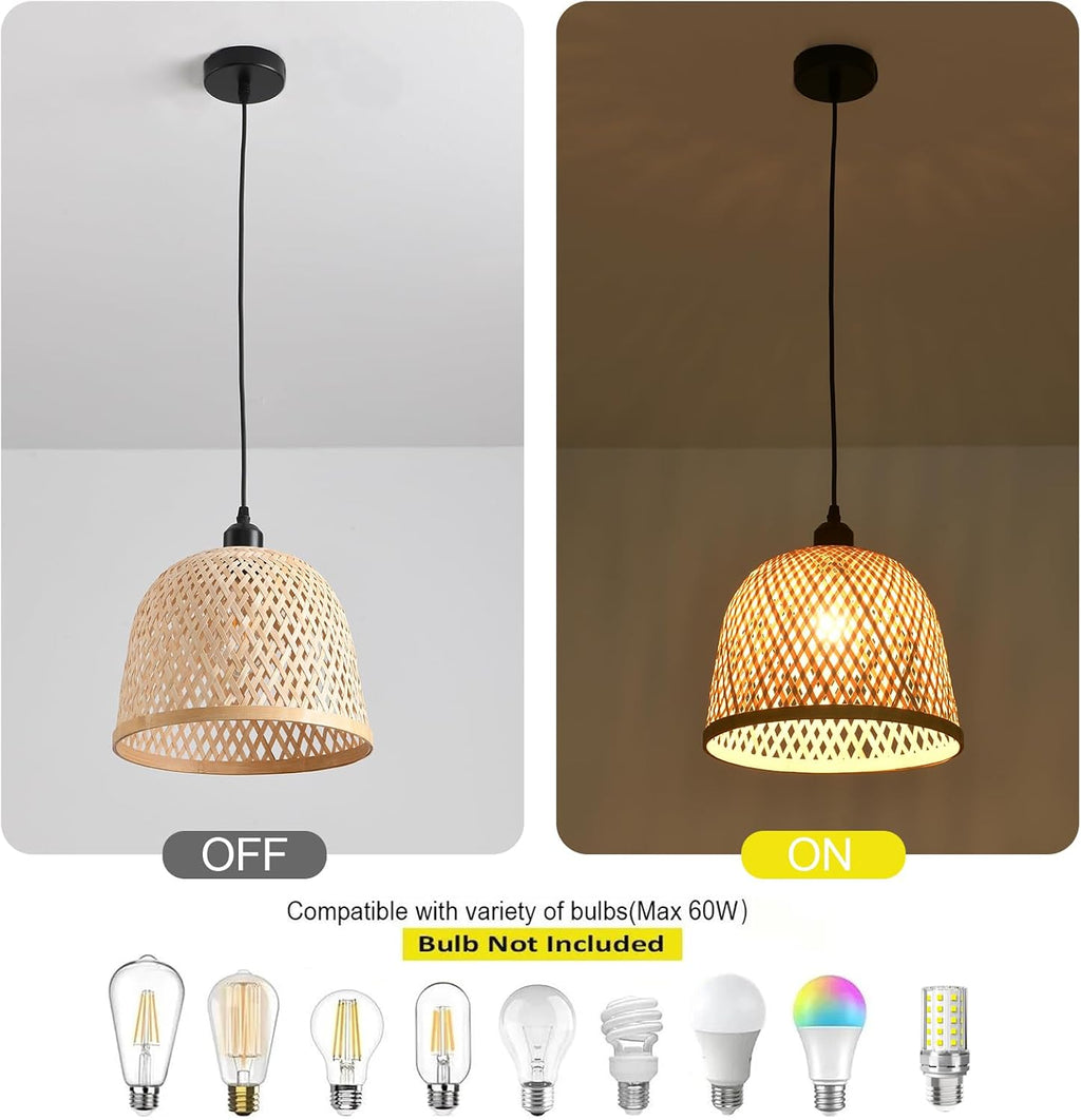 Bamboo Pendant Light 11.02' Hand Woven Bamboo Chandelier,3-Pack Rattan Ceiling Hanging Light,for Living Room Kitchen Dining Room Farmhouse
