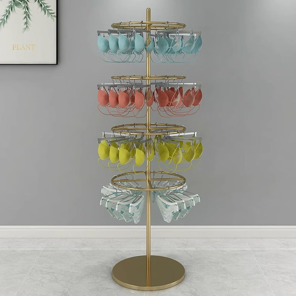 Clothing Store Underwear Rack, Retail Store Panty Shorts Bra Display Stand, 3/4 tiers Floor-standing Garment Hanger Organizer for Shopping Mall(Gold 4 Tiers)